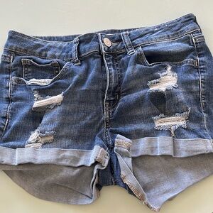 Low Rise Denim Jean Shorts with Holes and Distressed Look